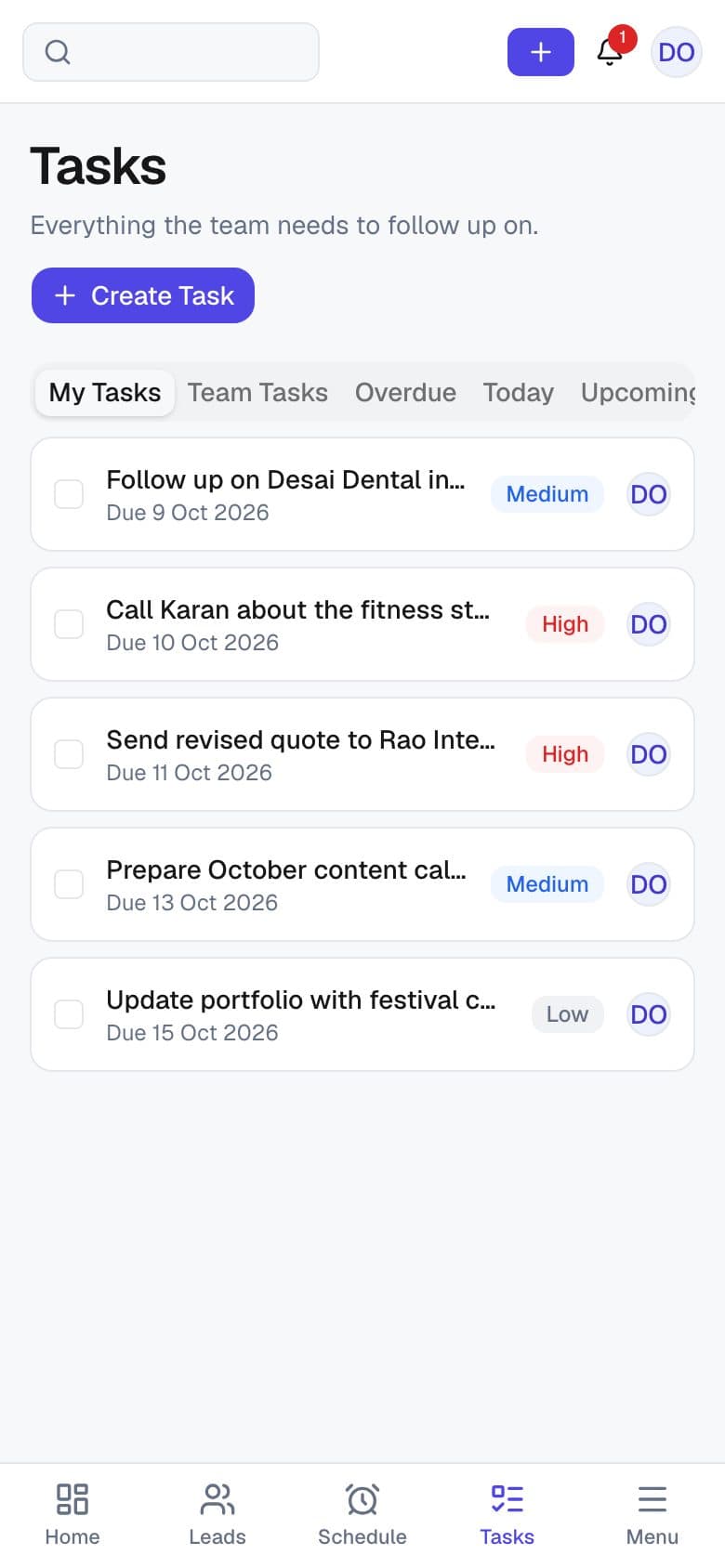 Task list on a phone